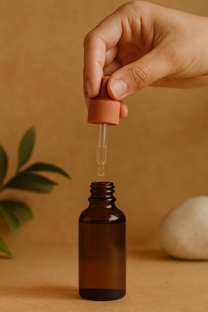 Tinh chất dưỡng da thiên nhiên trong chai thủy tinh dùng để chăm sóc da hàng ngày